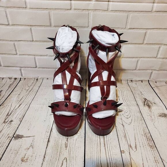 Widow Goth, emo, Sexy Spiked Pentagram Red Spiked Sandal Size 7 - Picture 1 of 6
